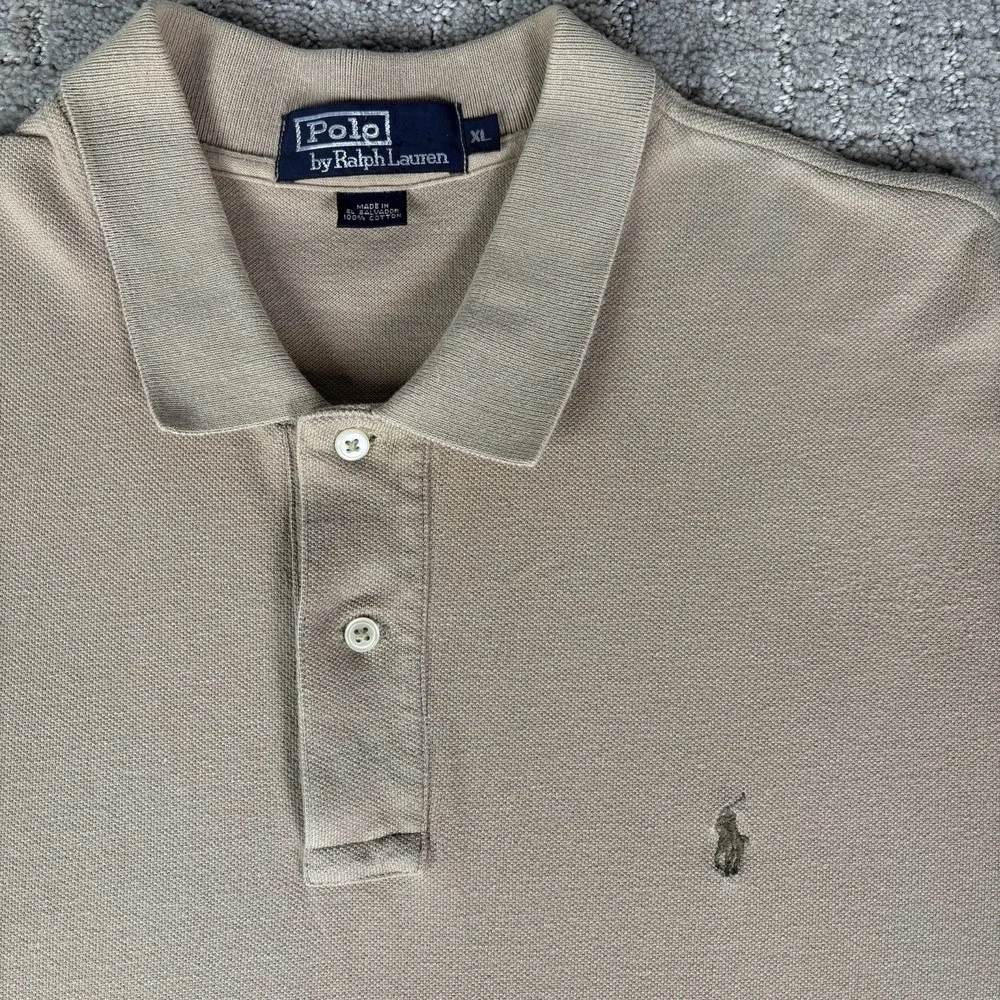 VTG. Polo Ralph Lauren Men's Polo Shirt Size XL Embroidered Pony 100% Cotton Tan